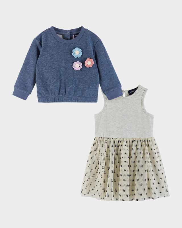 Girl's Sweatshirt W/ Crochet Appliques & Dress Set, Size Newborn-24
